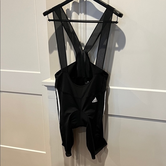 Adidas Black Bib Shorts with White Accents - Picture 1 of 11